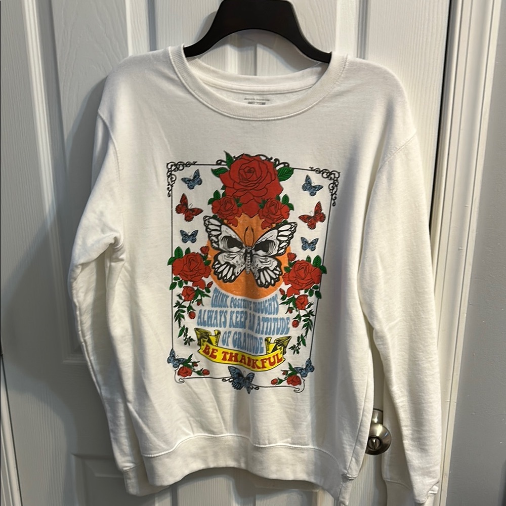 H3SportGear White Sweatshirt with Floral and Butterfly Design --women's small - Picture 1 of 4